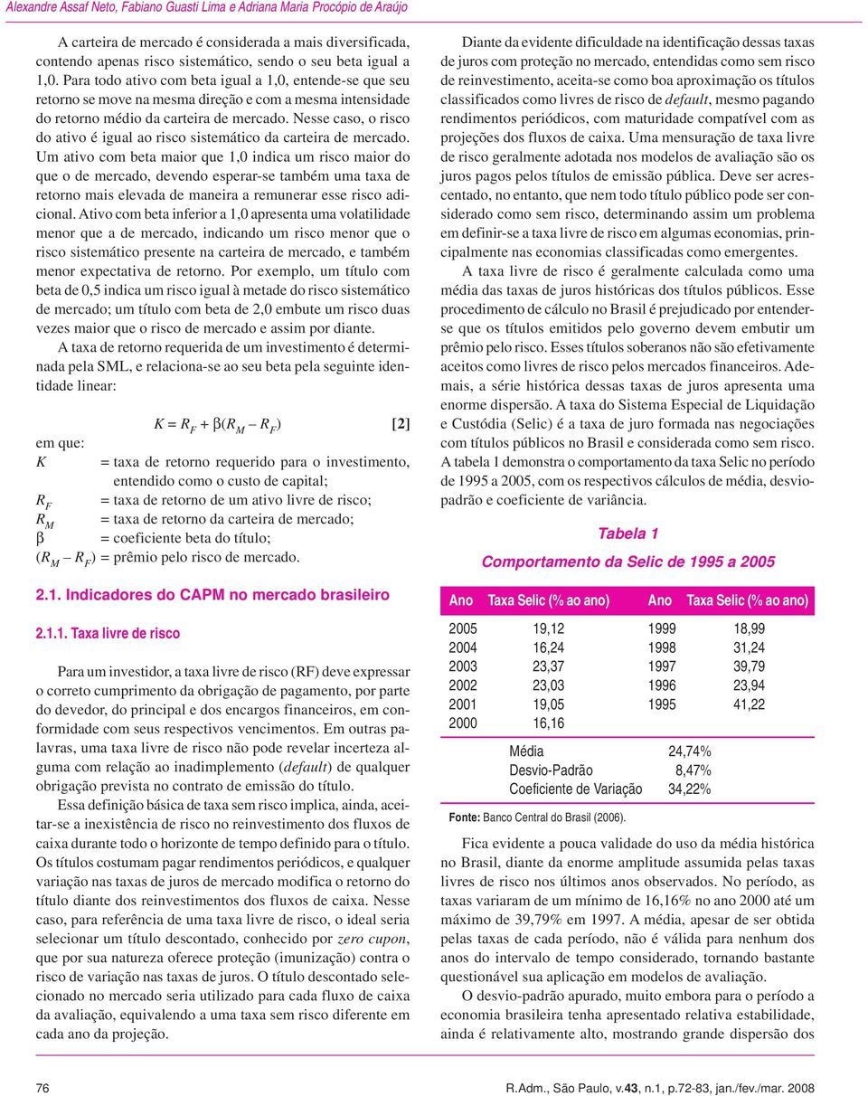 Nesse caso, o risco do ativo é igual ao risco sistemático da carteira de mercado.