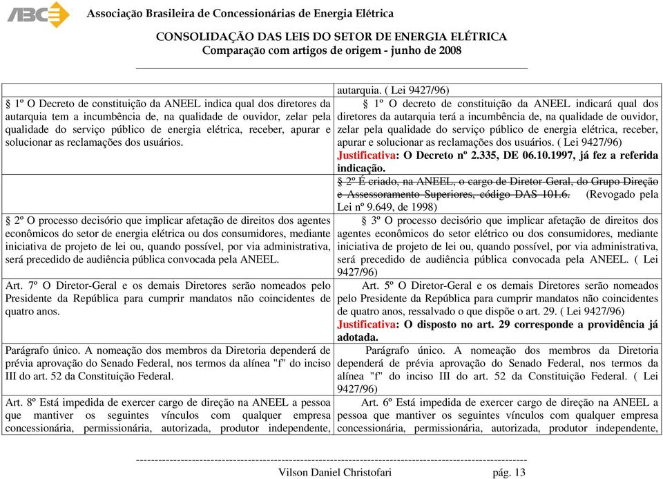 2º O processo decisório que implicar afetação de direitos dos agentes econômicos do setor de energia elétrica ou dos consumidores, mediante iniciativa de projeto de lei ou, quando possível, por via