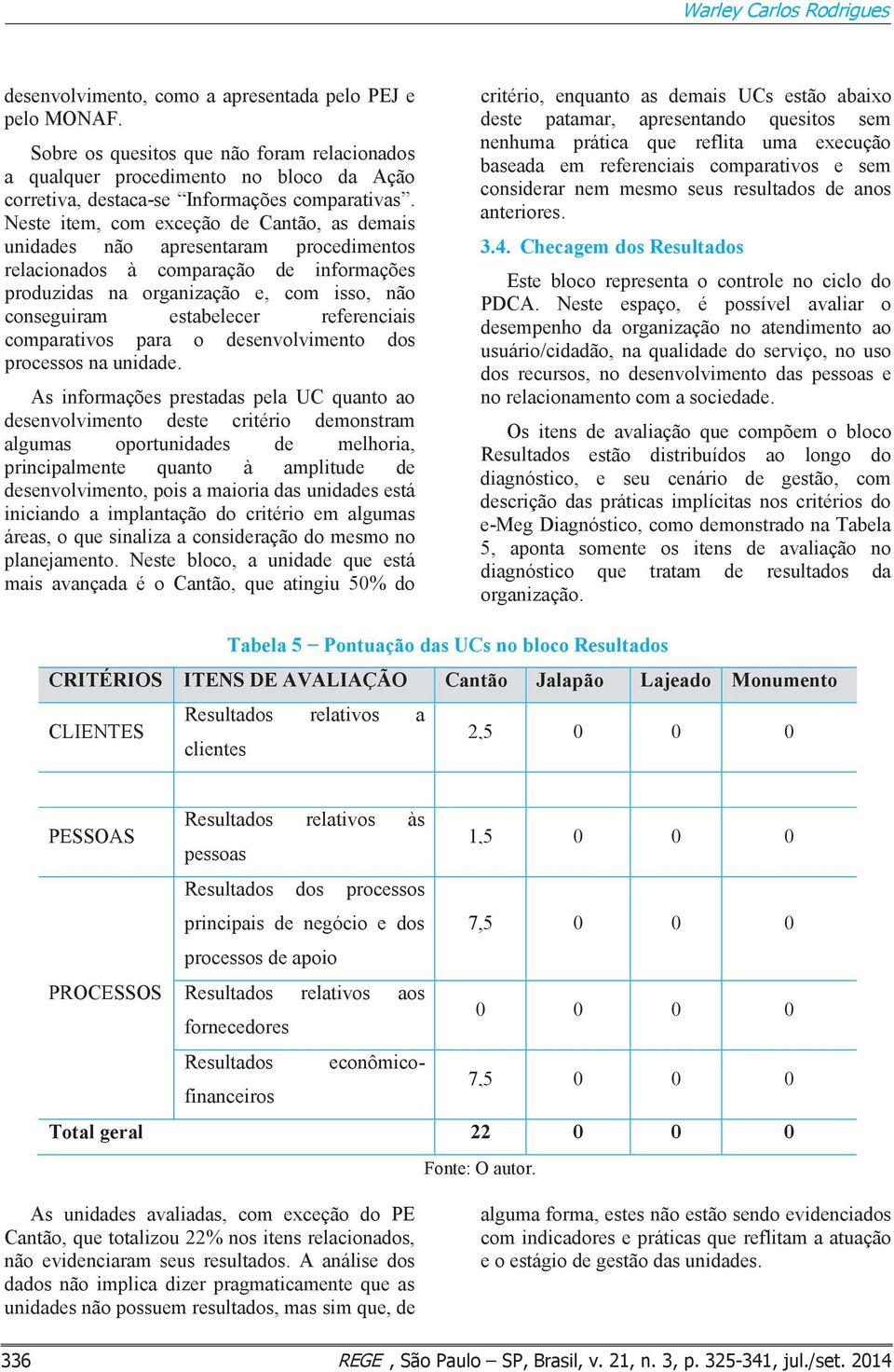 Neste item, com exceção de Cantão, as demais unidades não apresentaram procedimentos relacionados à comparação de informações produzidas na organização e, com isso, não conseguiram estabelecer