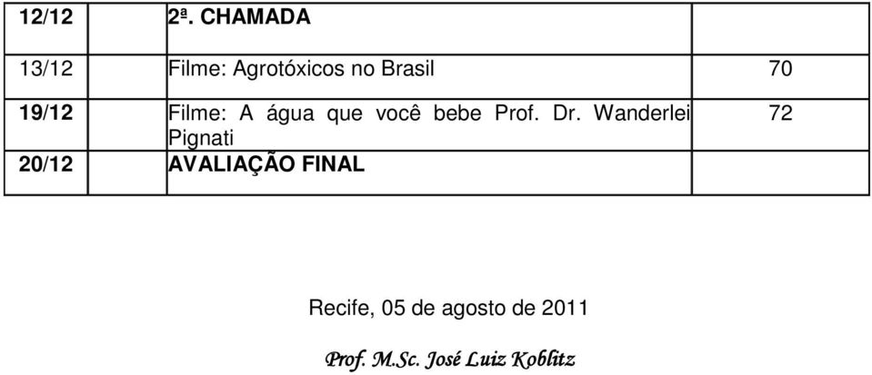 19/12 Filme: A água que você bebe Prof. Dr.