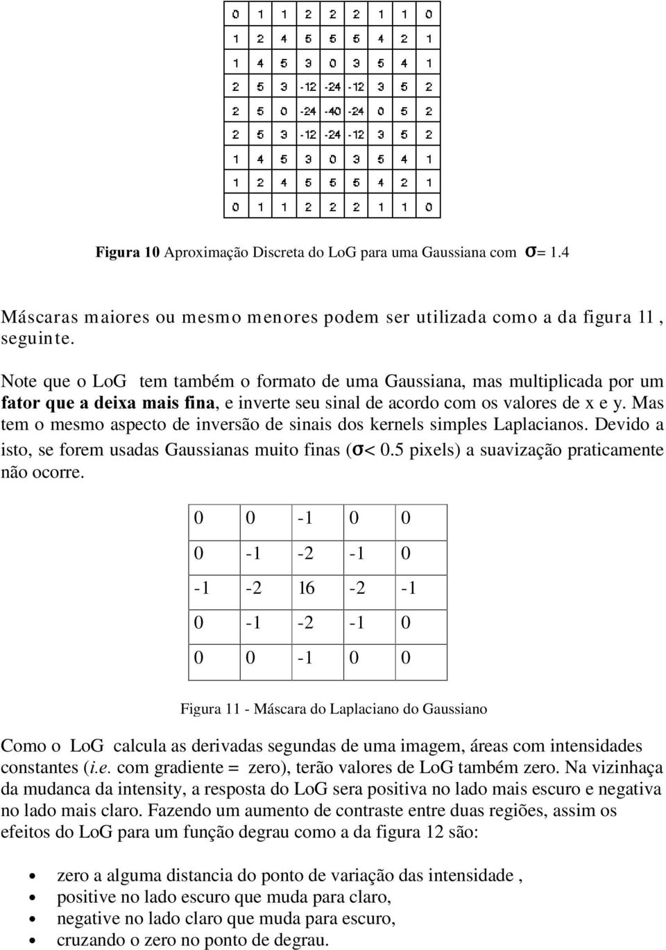 Mas tem o mesmo aspecto de inversão de sinais dos kernels simples Laplacianos. Devido a isto, se forem usadas Gaussianas muito finas ()< 0.5 pixels) a suavização praticamente não ocorre.