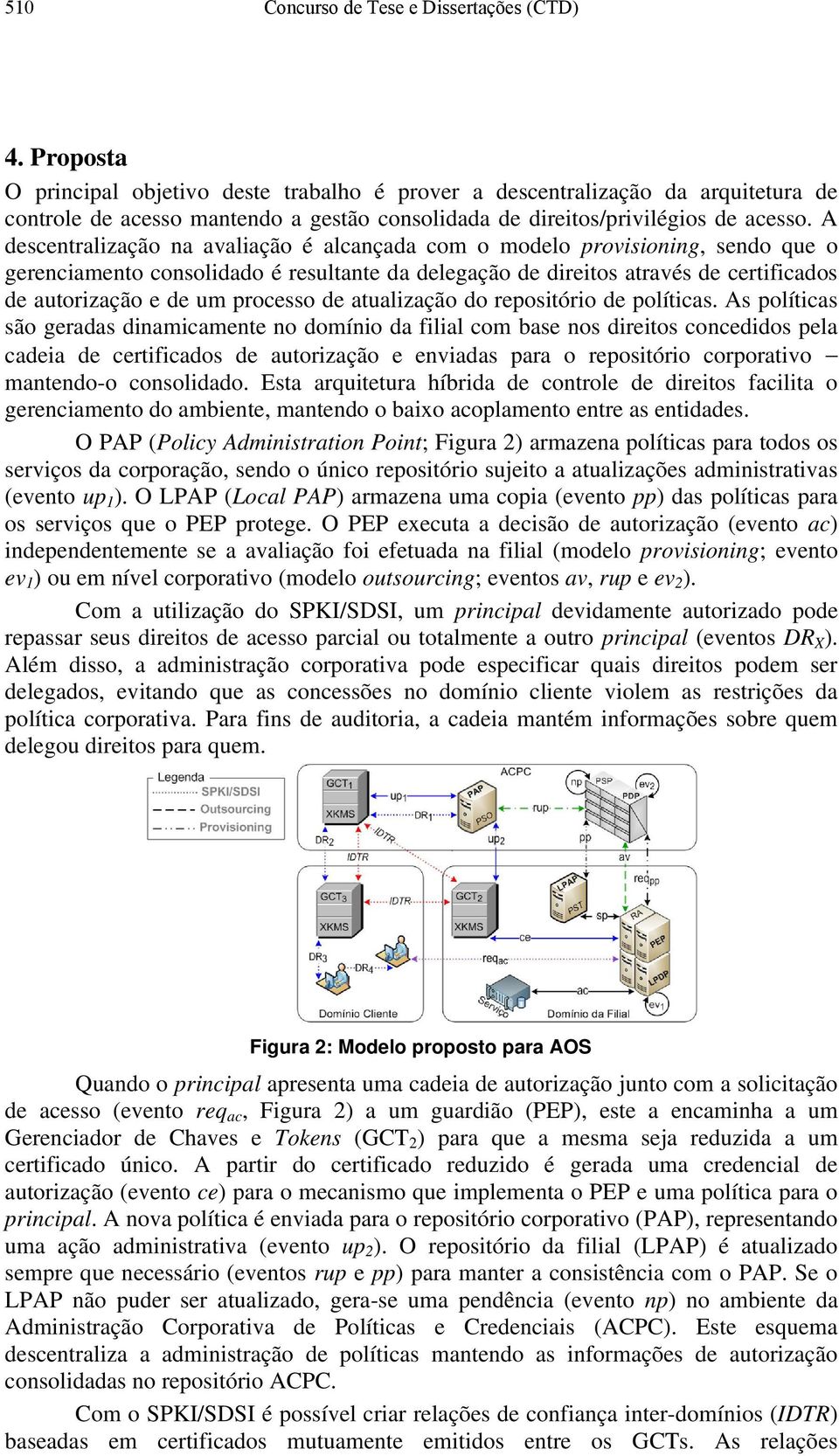 A descentralização na avaliação é alcançada com o modelo provisioning, sendo que o gerenciamento consolidado é resultante da delegação de direitos através de certificados de autorização e de um