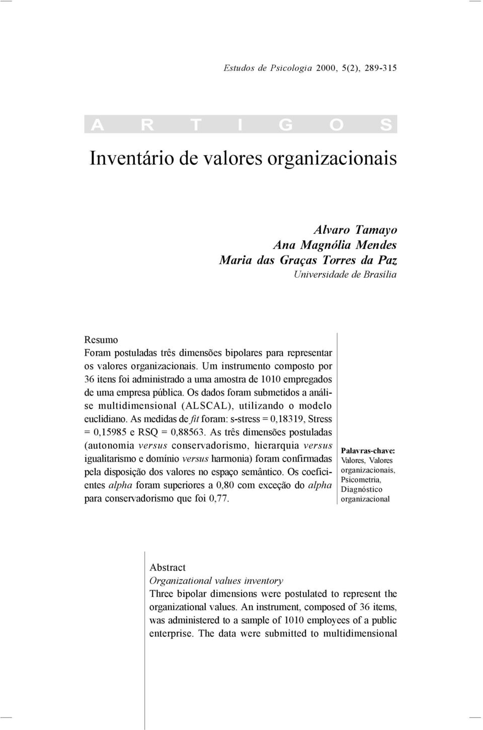 Um instrumento composto por 36 itens foi administrado a uma amostra de 1010 empregados de uma empresa pública.