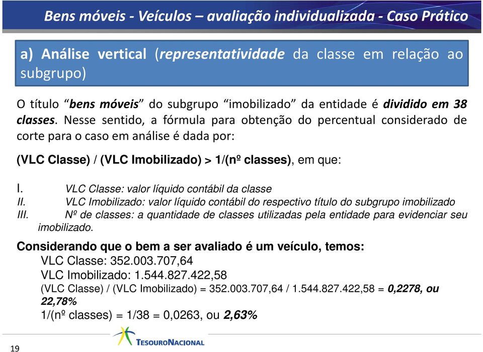 VLC Classe: valor líquido contábil da classe II. VLC Imobilizado: valor líquido contábil do respectivo título do subgrupo imobilizado III.