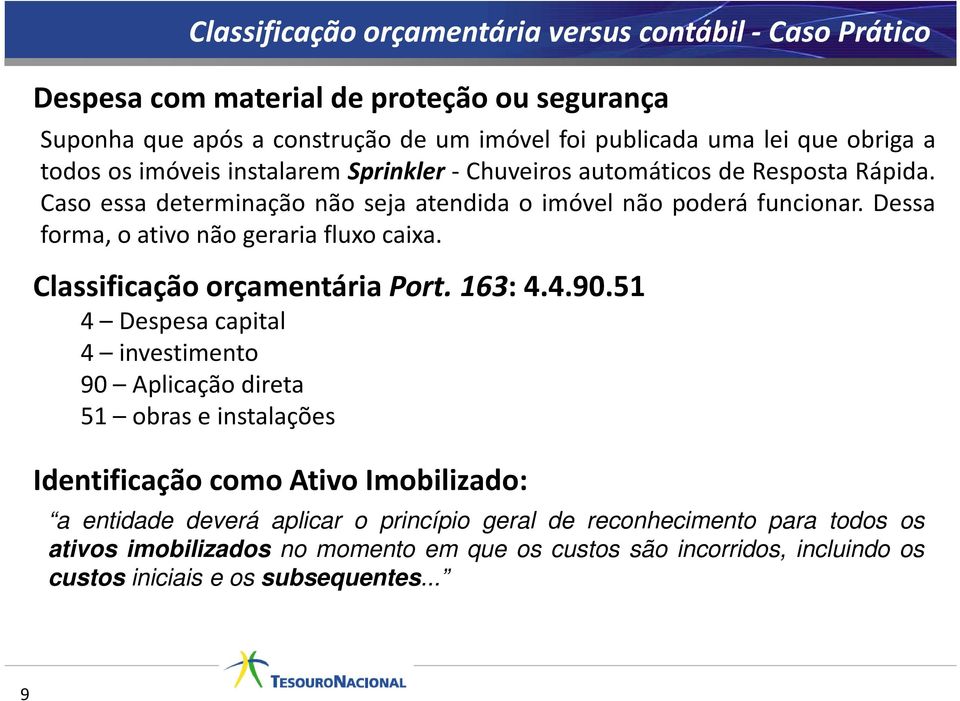 Dessa forma, o ativo não geraria fluxo caixa. Classificação orçamentária Port. 163: 4.4.90.