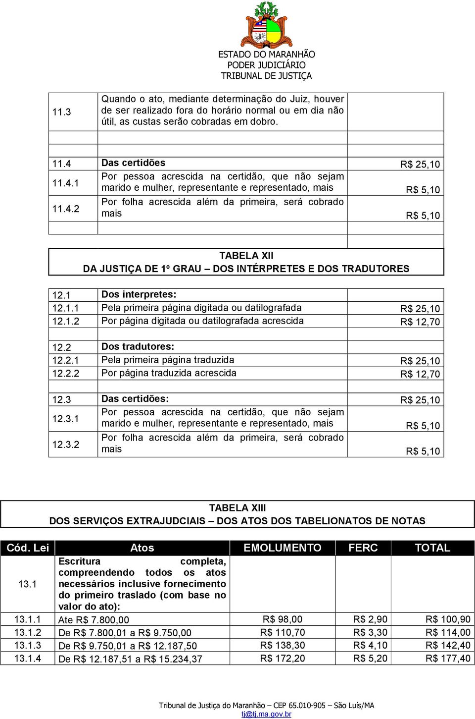 1 Dos interpretes: 12.1.1 Pela primeira página digitada ou datilografada R$ 25,10 12.1.2 Por página digitada ou datilografada acrescida R$ 12,70 12.2 Dos tradutores: 12.2.1 Pela primeira página traduzida R$ 25,10 12.