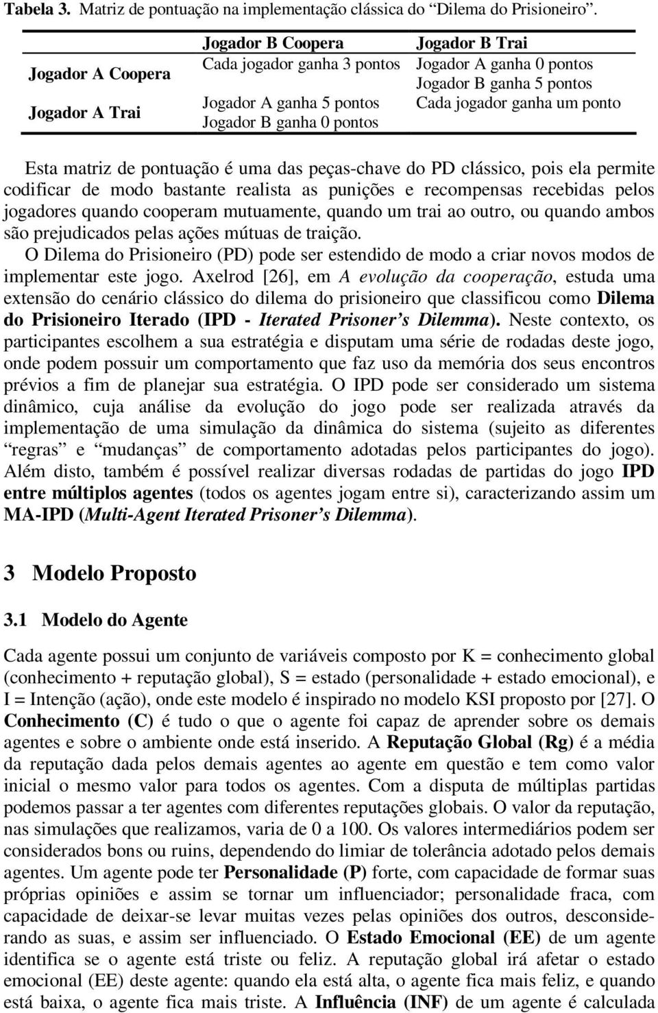 Jogador B ganha 0 pontos Esta matriz de pontuação é uma das peças-chave do PD clássico, pois ela permite codificar de modo bastante realista as punições e recompensas recebidas pelos jogadores quando