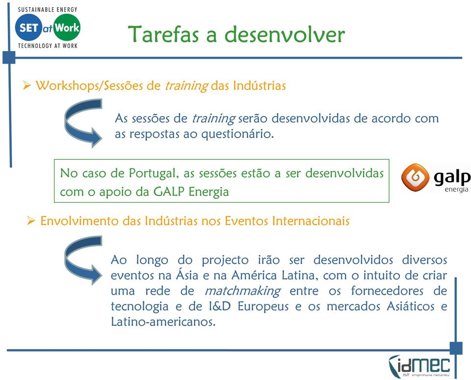 No caso de Portugal, as sessões estão a ser desenvolvidas com o apoio da GALP Energia Envolvimento das Indústrias nos Eventos
