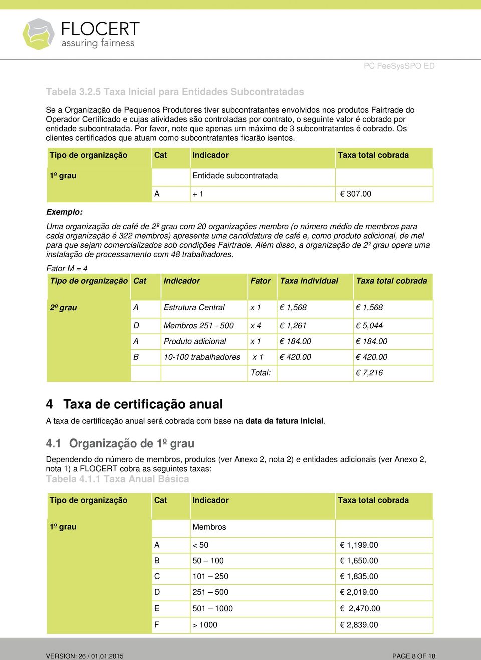 por contrato, o seguinte valor é cobrado por entidade subcontratada. Por favor, note que apenas um máximo de 3 subcontratantes é cobrado.