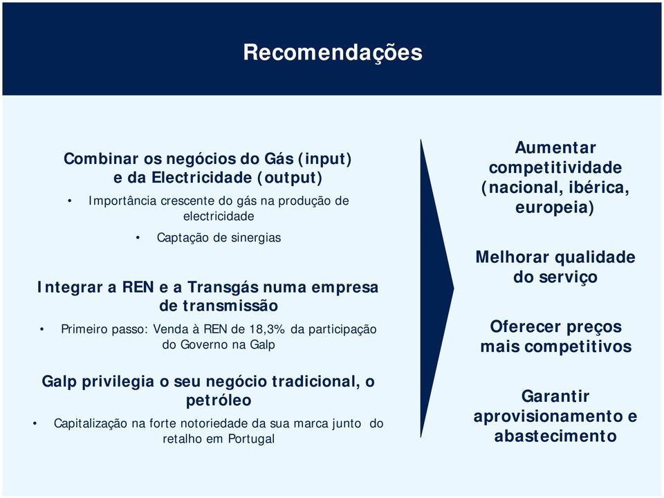 Galp privilegia o seu negócio tradicional, o petróleo Capitalização na forte notoriedade da sua marca junto do retalho em Portugal Aumentar