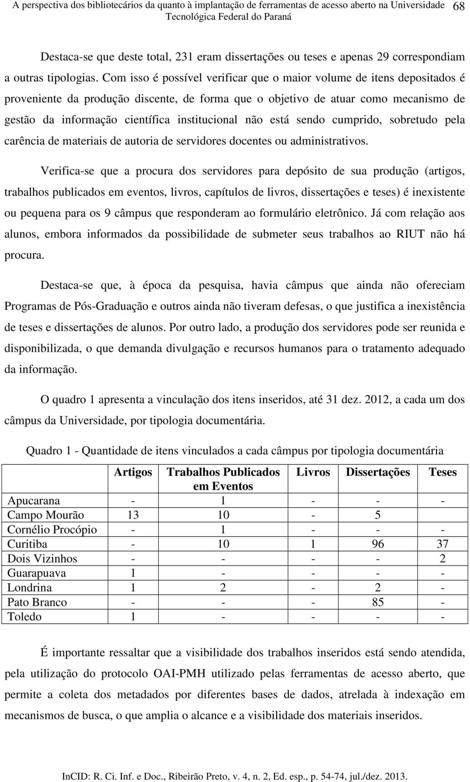 Com isso é possível verificar que o maior volume de itens depositados é proveniente da produção discente, de forma que o objetivo de atuar como mecanismo de gestão da informação científica