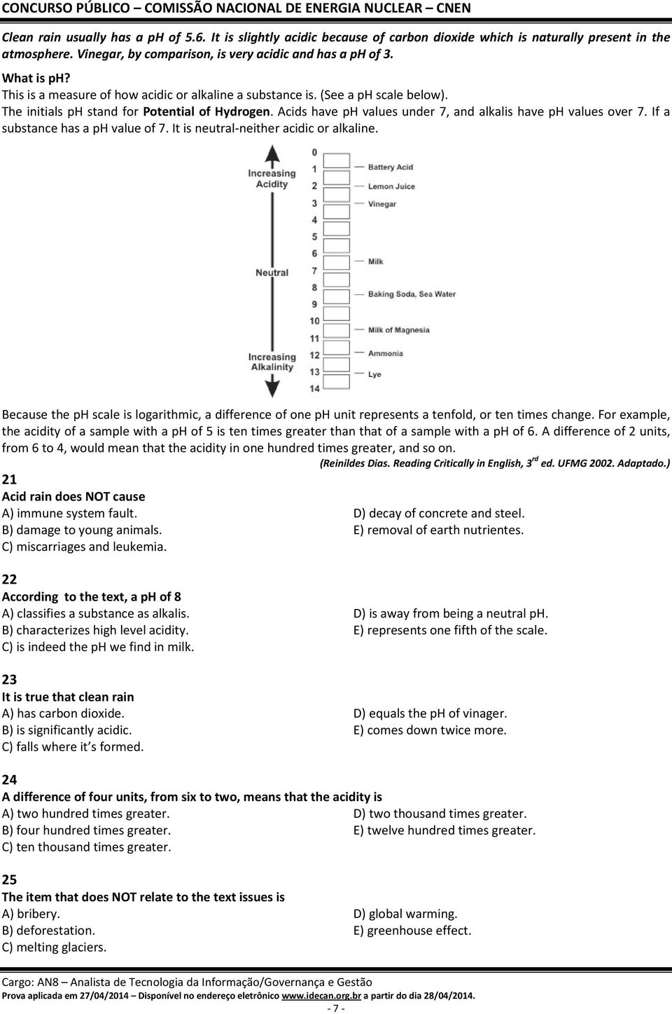 If a substance has a ph value of 7. It is neutral-neither acidic or alkaline. Because the ph scale is logarithmic, a difference of one ph unit represents a tenfold, or ten times change.