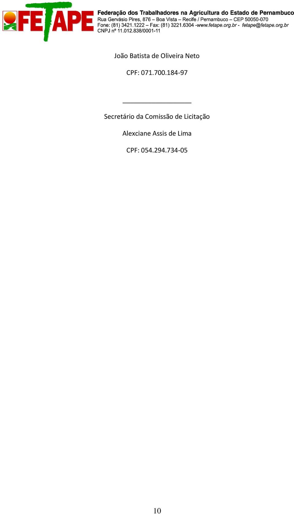 184-97 Secretário da Comissão de