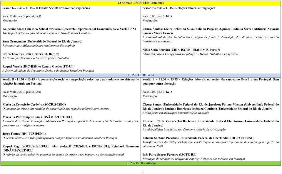 15 - Relações laborais e migrações Katherine Moos (The New School for Social Research, Department of Economics, New York, USA) The Impact of the Welfare State on Economic Growth in Six Countries Sara