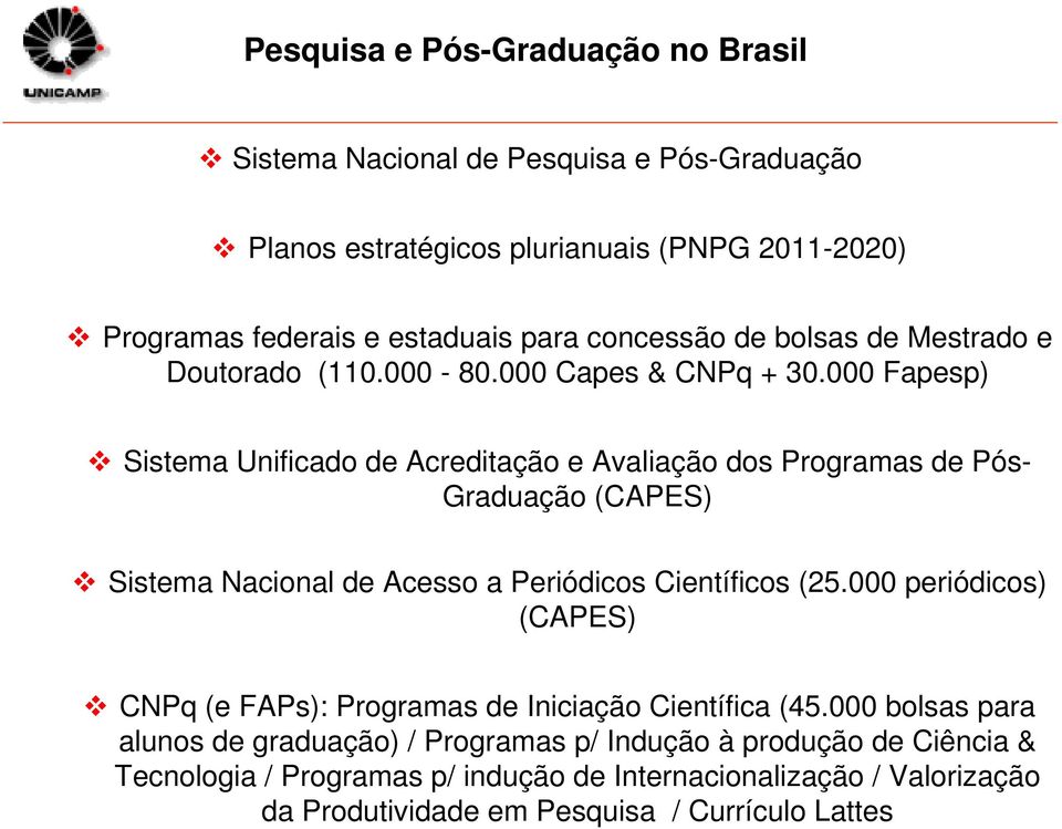 000 Fapesp) Sistema Unificado de Acreditação e Avaliação dos Programas de Pós- Graduação (CAPES) Sistema Nacional de Acesso a Periódicos Científicos (25.