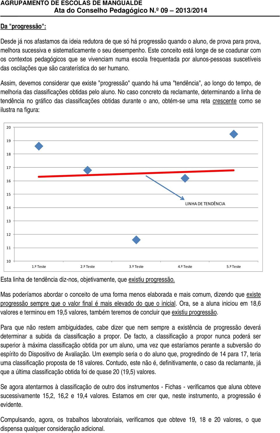 Assim, devemos considerar que existe "progressão" quando há uma "tendência", ao longo do tempo, de melhoria das classificações obtidas pelo aluno.