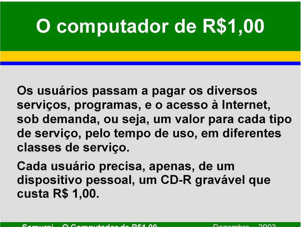 tipo de serviço, pelo tempo de uso, em diferentes classes de serviço.