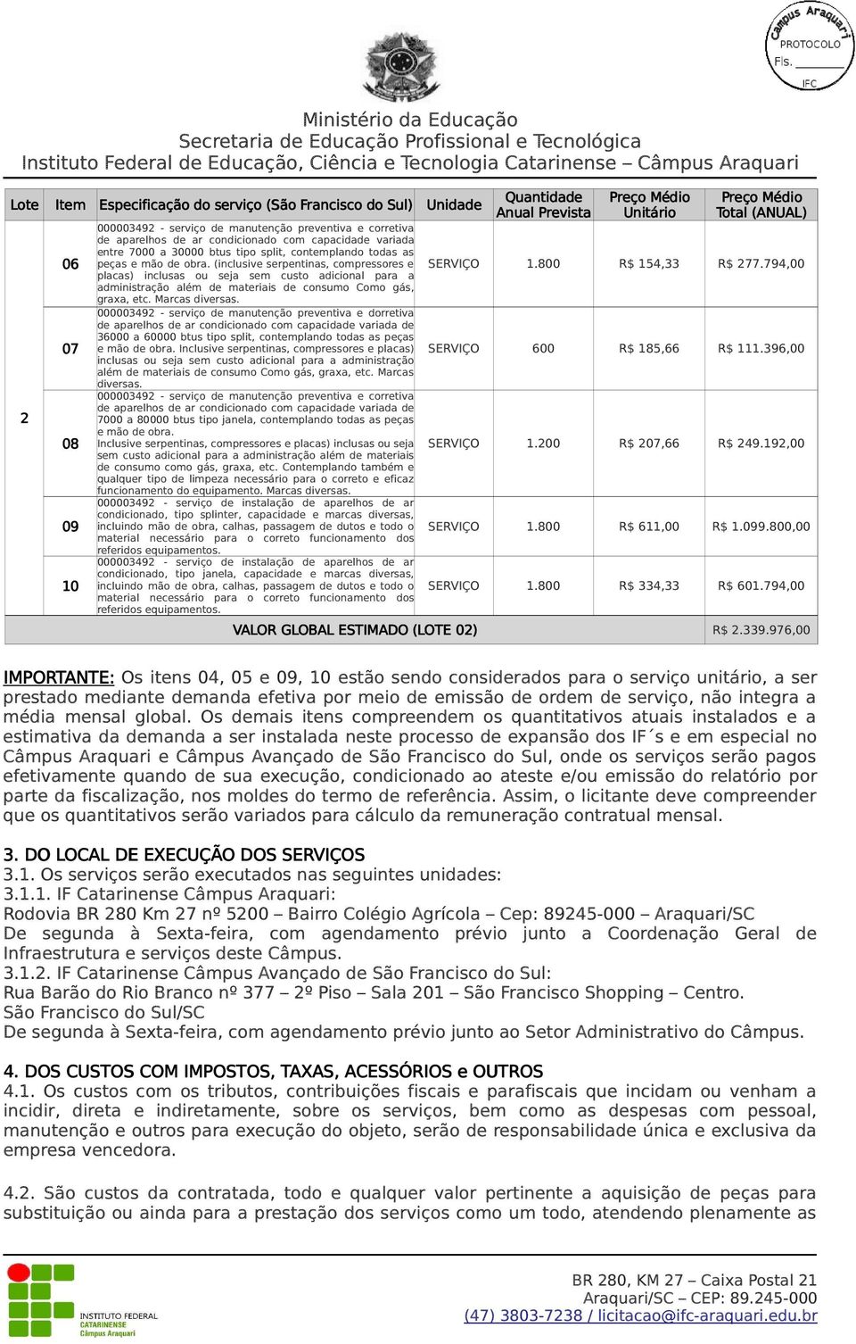 (inclusive serpentinas, compressores e placas) inclusas ou seja sem custo adicional para a administração além de materiais de consumo Como gás, graxa, etc. Marcas diversas.