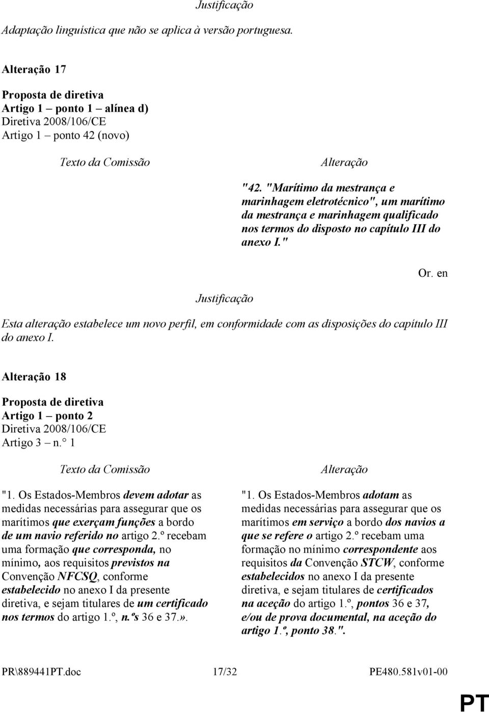 " Esta alteração estabelece um novo perfil, em conformidade com as disposições do capítulo III do anexo I. 18 Artigo 1 ponto 2 Artigo 3 n. 1 "1.