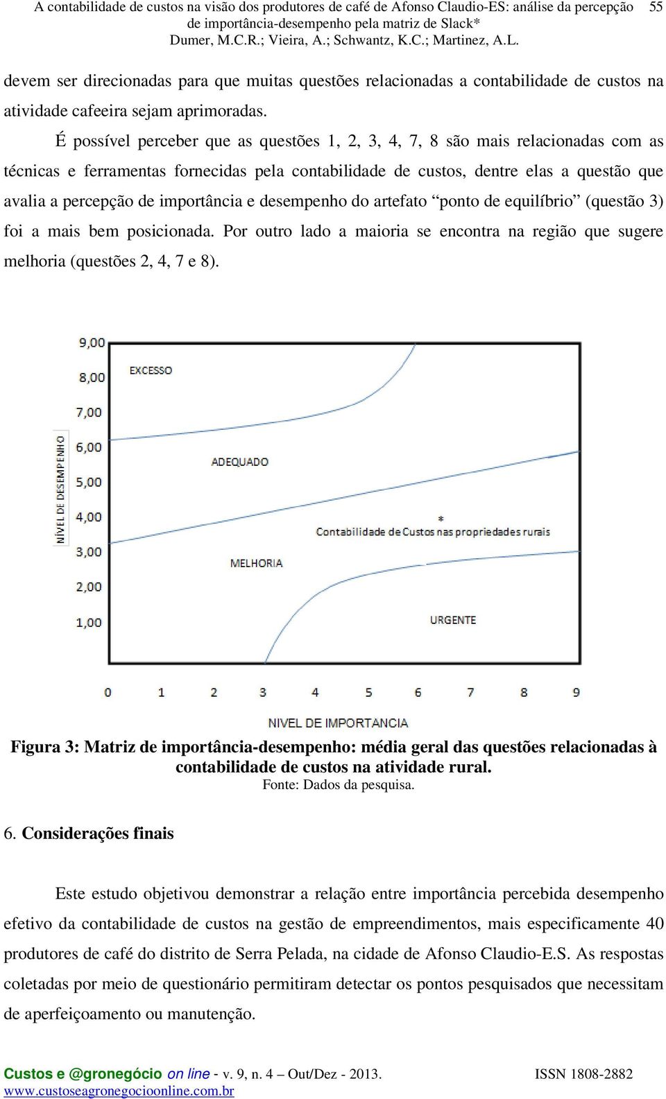 importância e desempenho do artefato ponto de equilíbrio (questão 3) foi a mais bem posicionada. Por outro lado a maioria se encontra na região que sugere melhoria (questões 2, 4, 7 e 8).