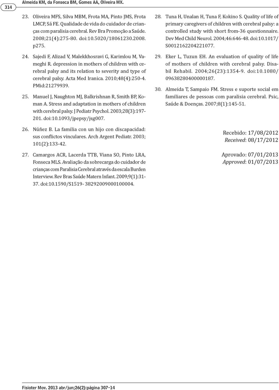 depression in mothers of children with cerebral palsy and its relation to severity and type of cerebral palsy. Acta Med Iranica. 2010;48(4):250-4. PMid:21279939. 25.