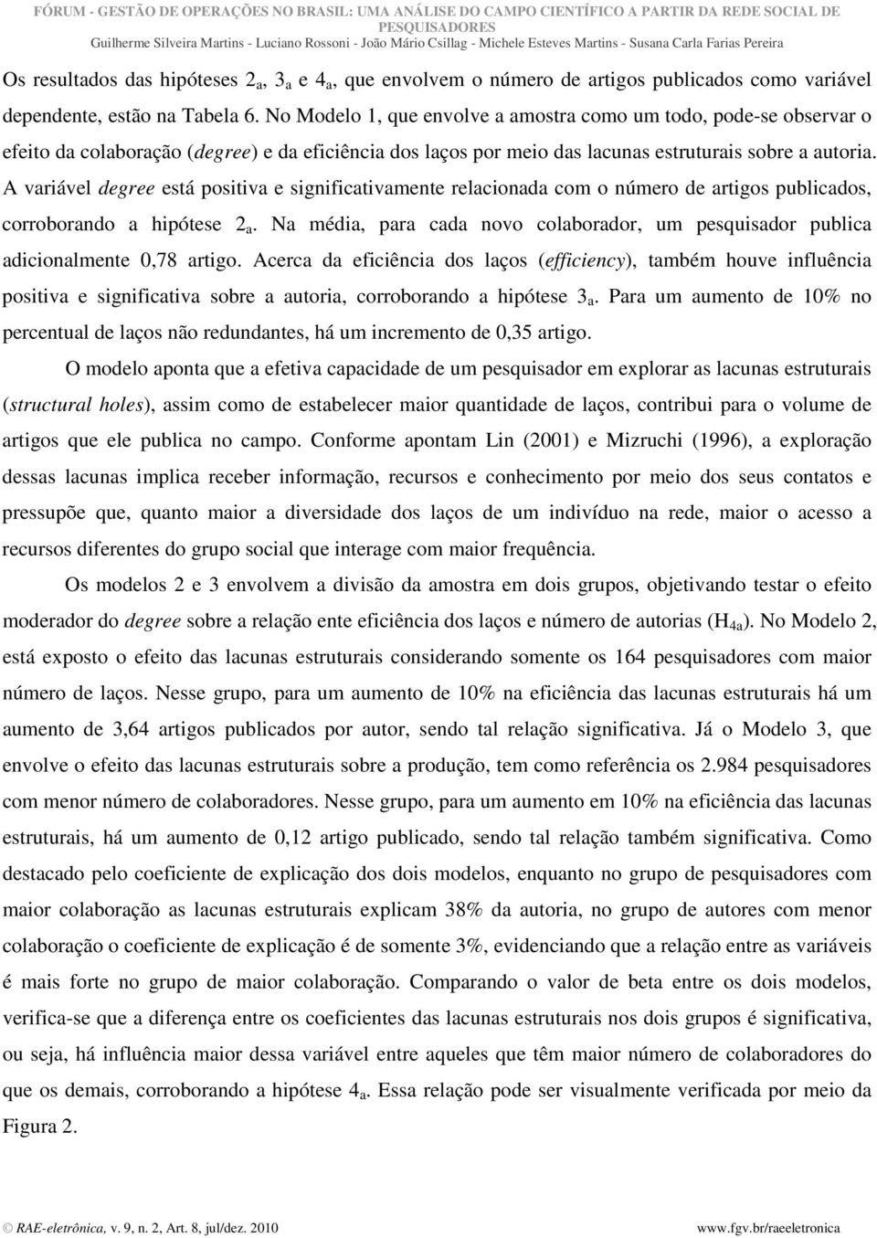 A variável degree está positiva e significativamente relacionada com o número de artigos publicados, corroborando a hipótese 2 a.