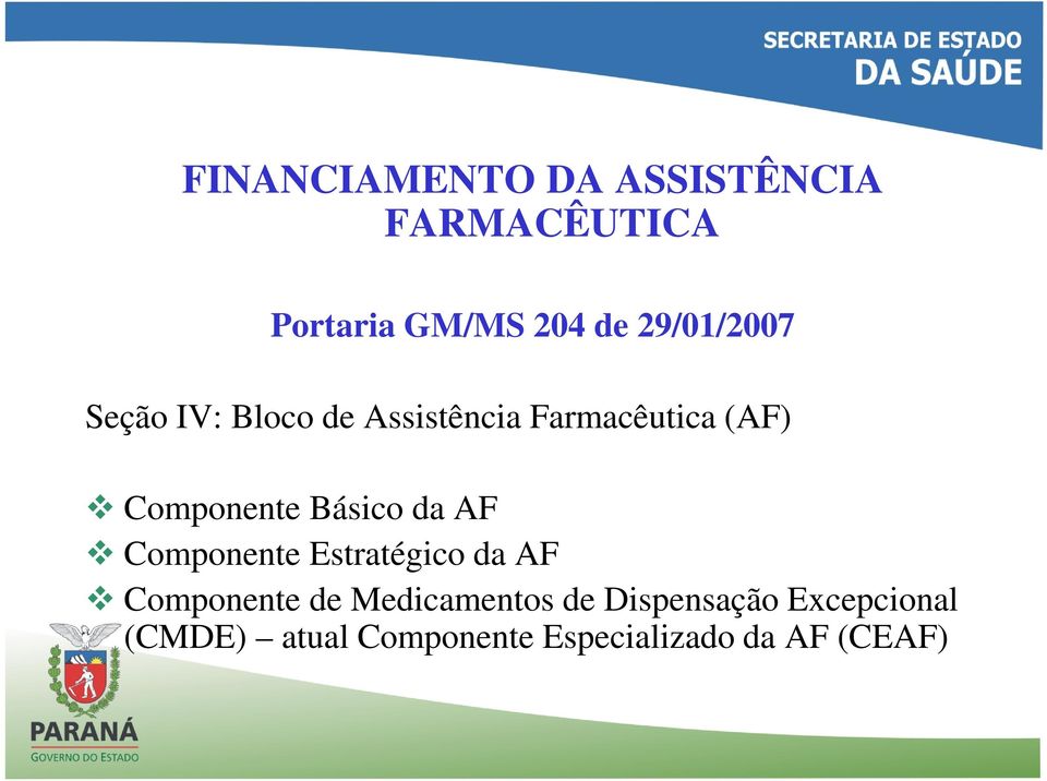 Básico da AF Componente Estratégico da AF Componente de Medicamentos