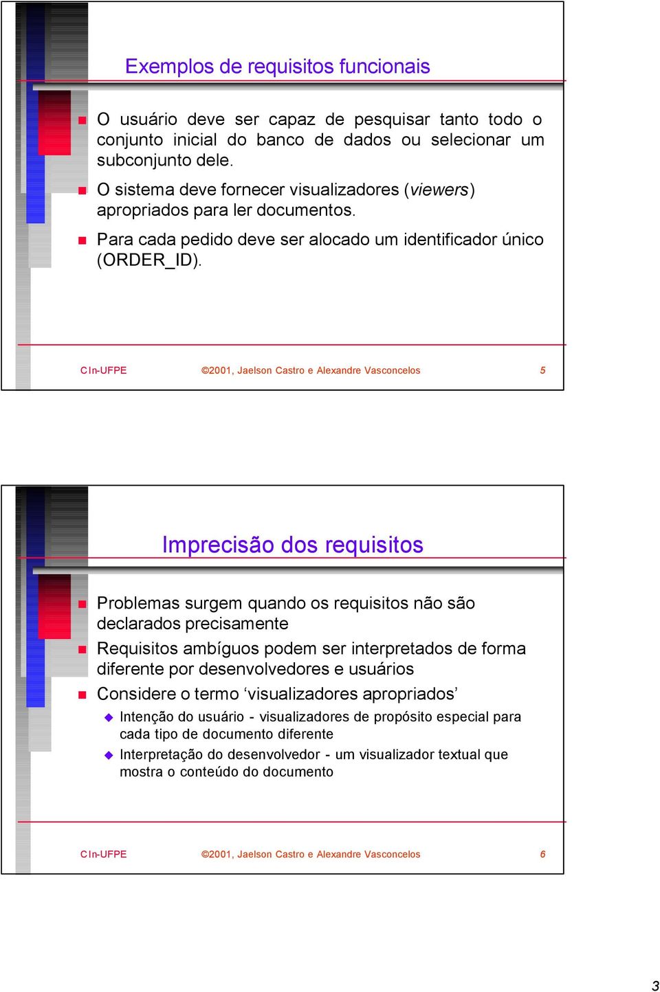 5 Imprecisão dos requisitos Problemas surgem quando os requisitos não são declarados precisamente Requisitos ambíguos podem ser interpretados de forma diferente por desenvolvedores e