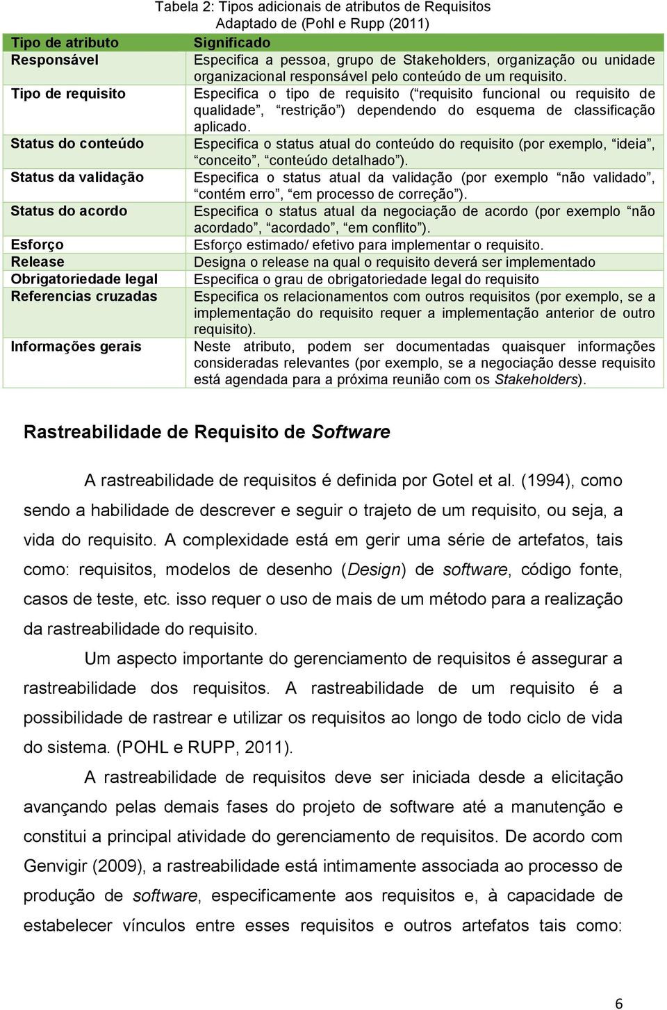 Tipo de requisito Especifica o tipo de requisito ( requisito funcional ou requisito de qualidade, restrição ) dependendo do esquema de classificação aplicado.