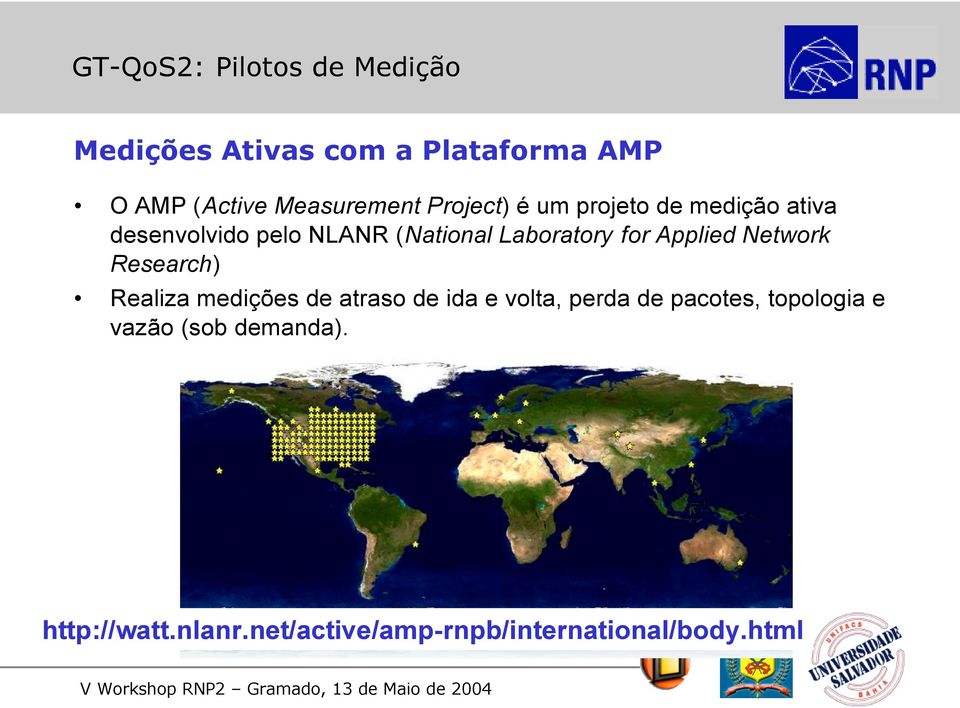 Laboratory for Applied Network Research) Realiza medições de atraso de ida e volta, perda