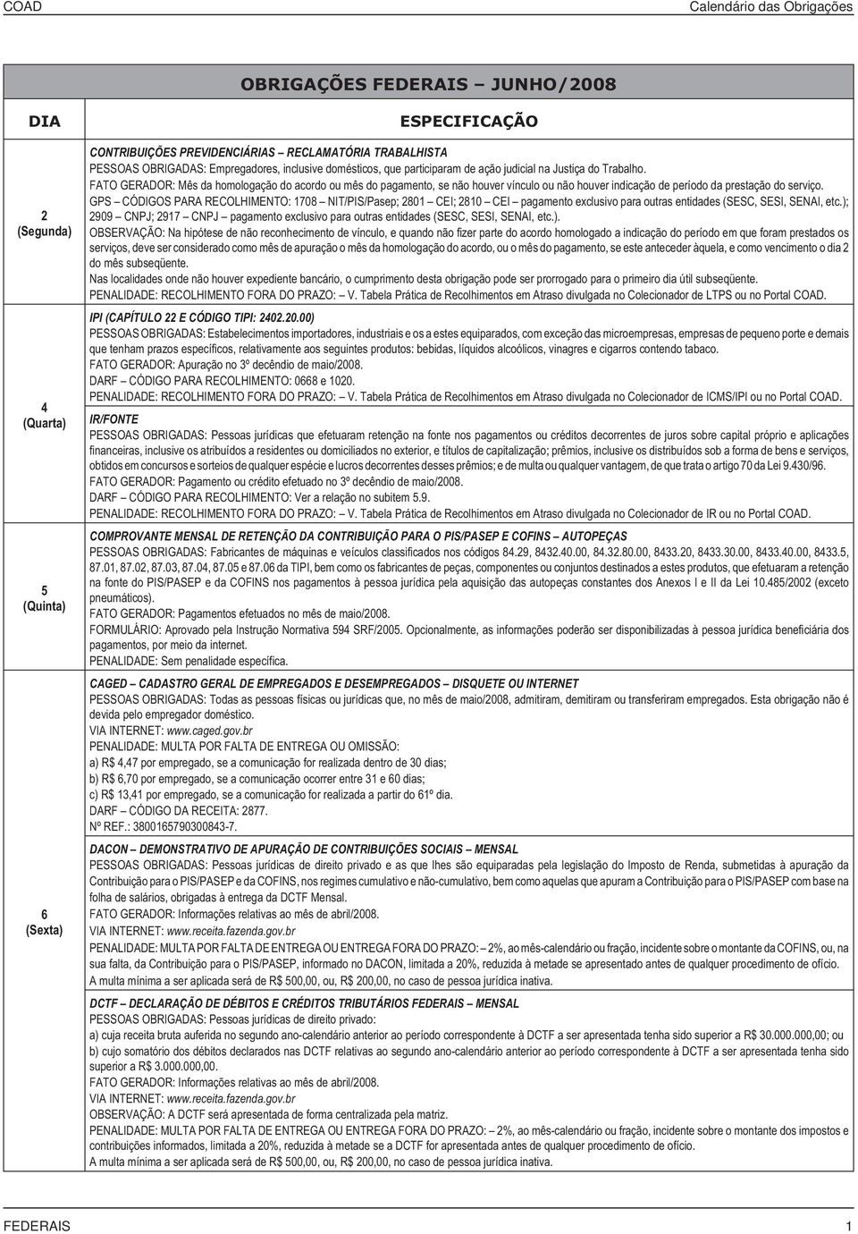 GPS CÓDIGOS PARA RECOLHIMENTO: 1708 NIT/PIS/Pasep; 2801 CEI; 2810 CEI pagamento exclusivo para outras entidades (SESC, SESI, SENAI, etc.