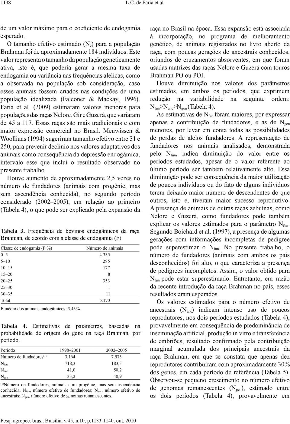 consideração, caso esses animais fossem criados nas condições de uma população idealizada (Falconer & Mackay, 1996). Faria et al.