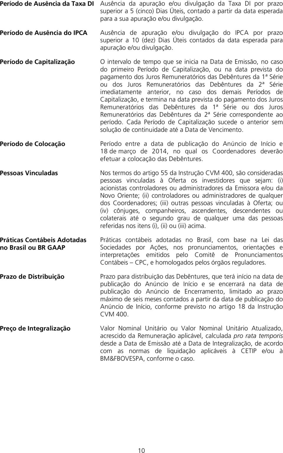 apuração e/ou divulgação do IPCA por prazo superior a 10 (dez) Dias Úteis contados da data esperada para apuração e/ou divulgação.