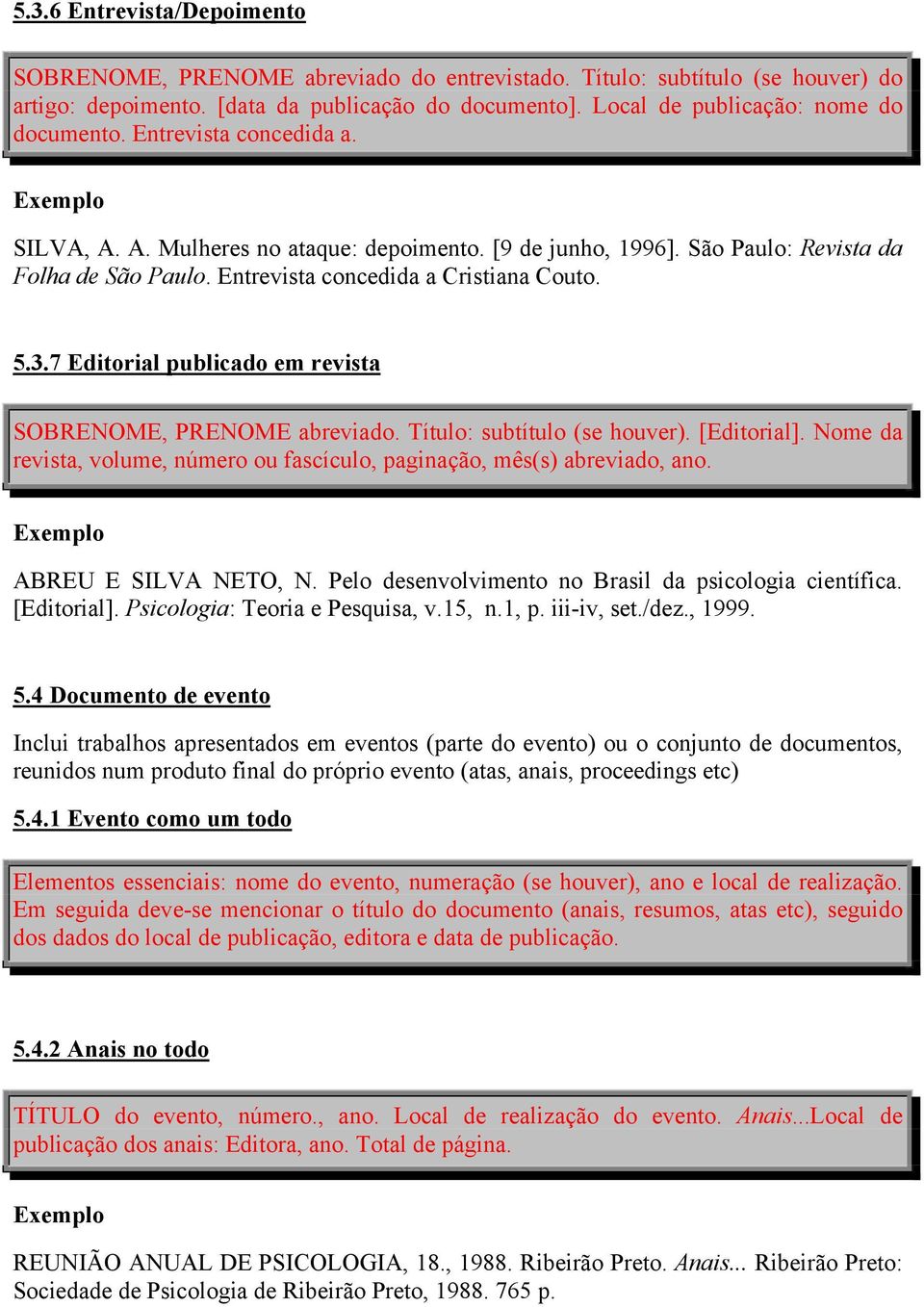 Entrevista concedida a Cristiana Couto. 5.3.7 Editorial publicado em revista SOBRENOME, PRENOME abreviado. Título: subtítulo (se houver). [Editorial].