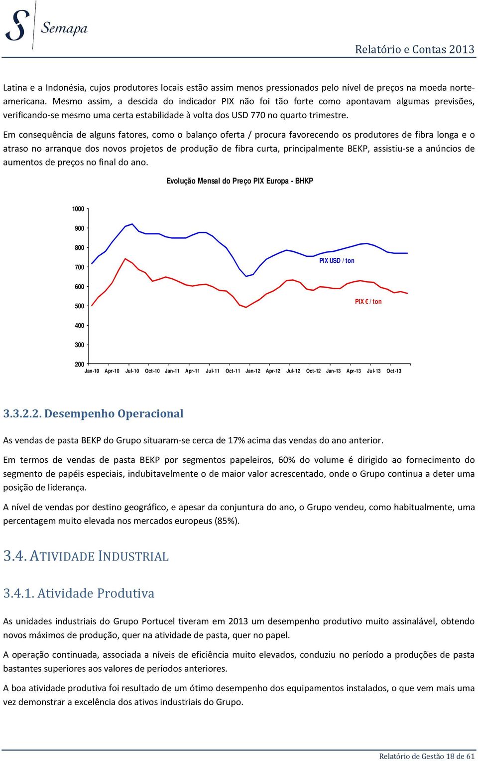 Em consequência de alguns fatores, como o balanço oferta / procura favorecendo os produtores de fibra longa e o atraso no arranque dos novos projetos de produção de fibra curta, principalmente BEKP,