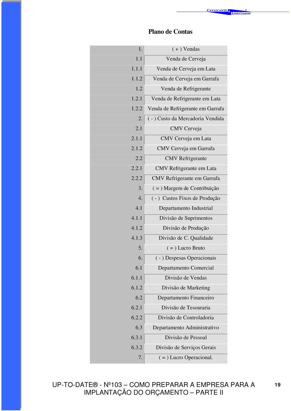 ( = ) Margem de Contribuição 4. ( - ) Custos Fixos de Produção 4.1 Departamento Industrial 4.1.1 Divisão de Suprimentos 4.1.2 Divisão de Produção 4.1.3 Divisão de C. Qualidade 5. ( = ) Lucro Bruto 6.