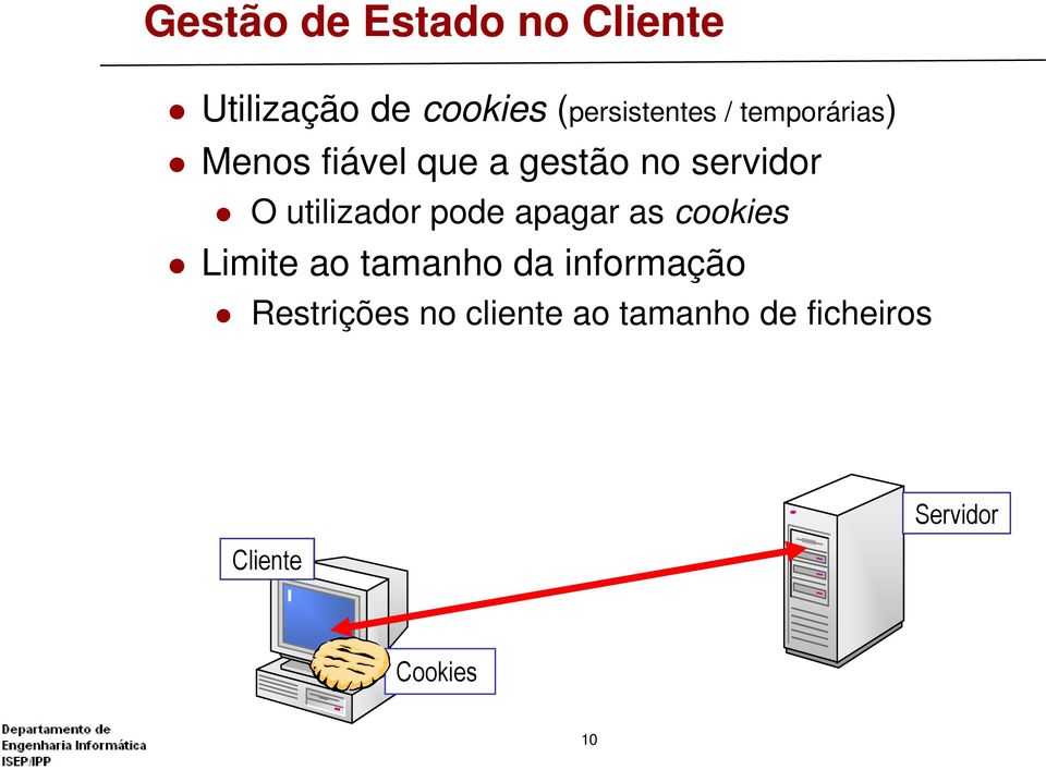 utilizador pode apagar as cookies Limite ao tamanho da