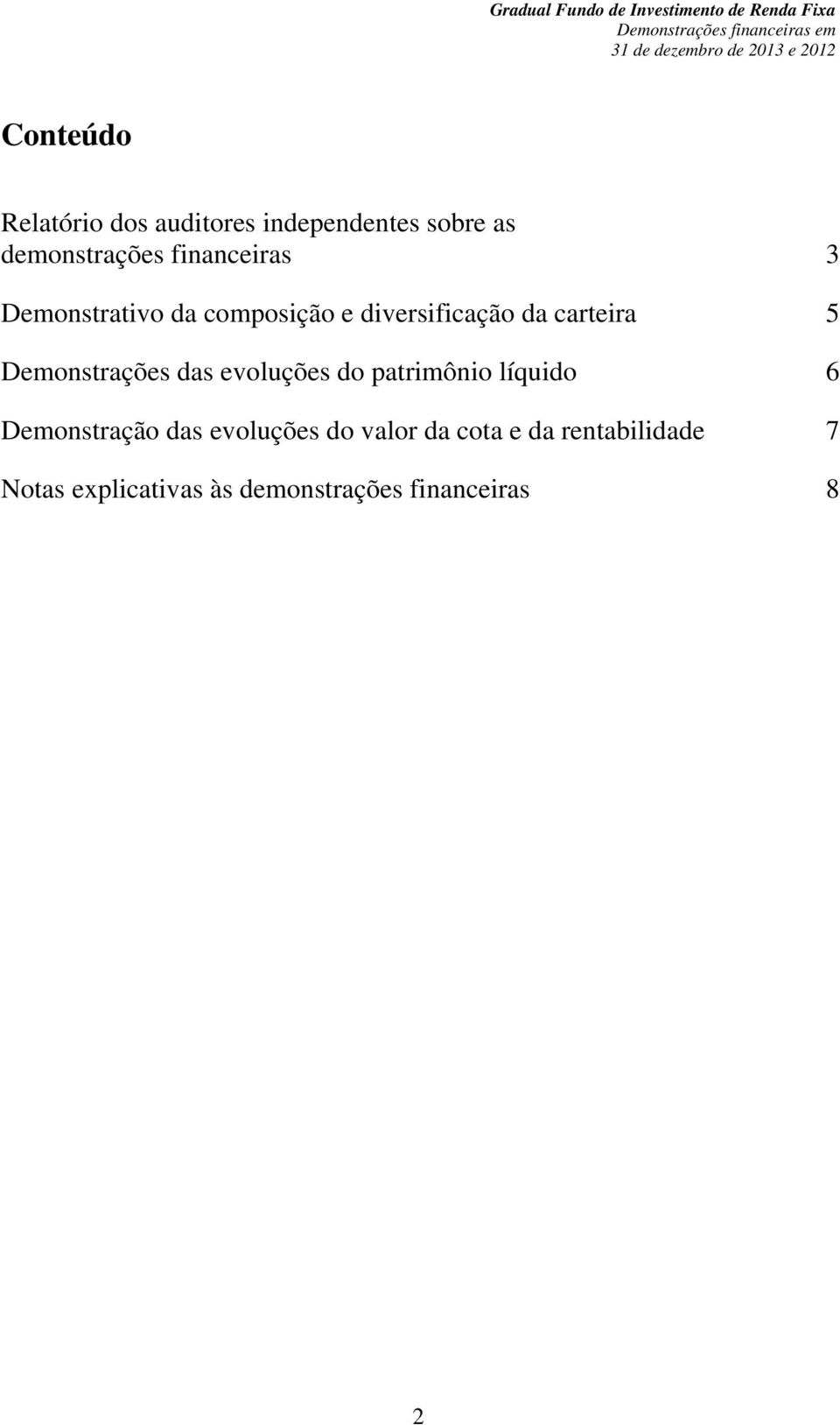 Demonstrações das evoluções do patrimônio líquido 6 Demonstração das