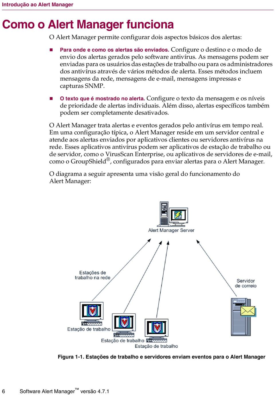 As mensagens podem ser enviadas para os usuários das estações de trabalho ou para os administradores dos antivírus através de vários métodos de alerta.