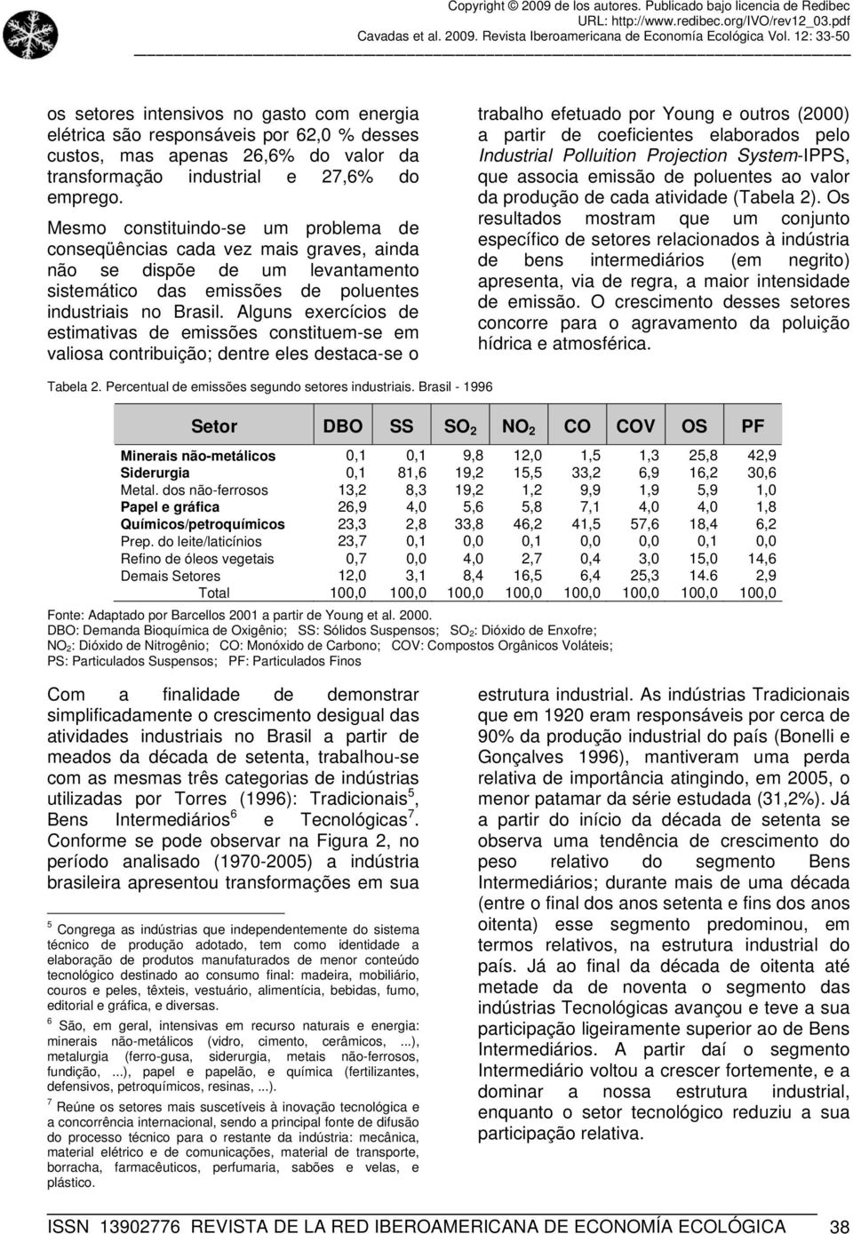 Alguns exercícios de estimativas de emissões constituem-se em valiosa contribuição; dentre eles destaca-se o trabalho efetuado por Young e outros (2000) a partir de coeficientes elaborados pelo