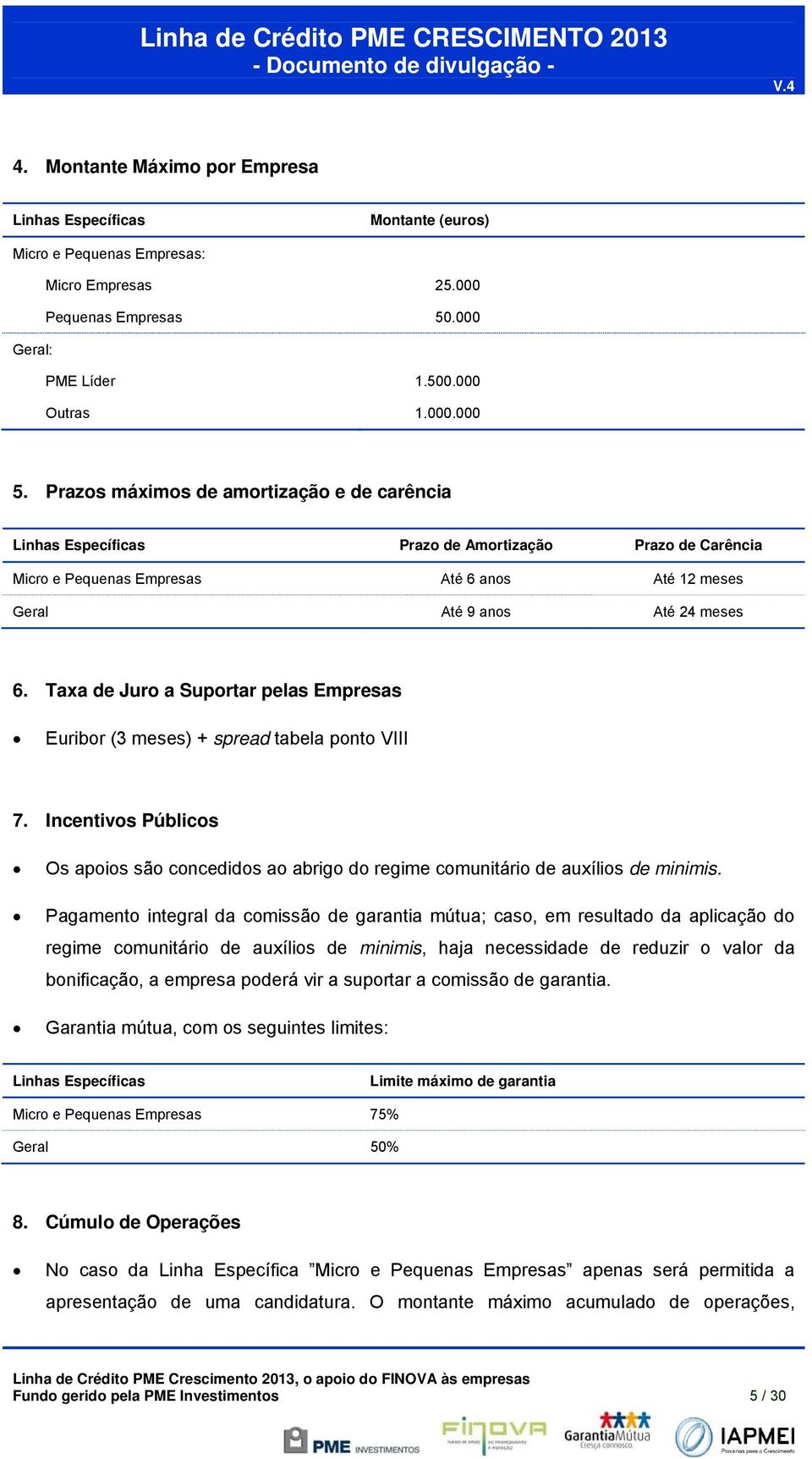 Taxa de Juro a Suportar pelas Empresas Euribor (3 meses) + spread tabela ponto VIII 7. Incentivos Públicos Os apoios são concedidos ao abrigo do regime comunitário de auxílios de minimis.