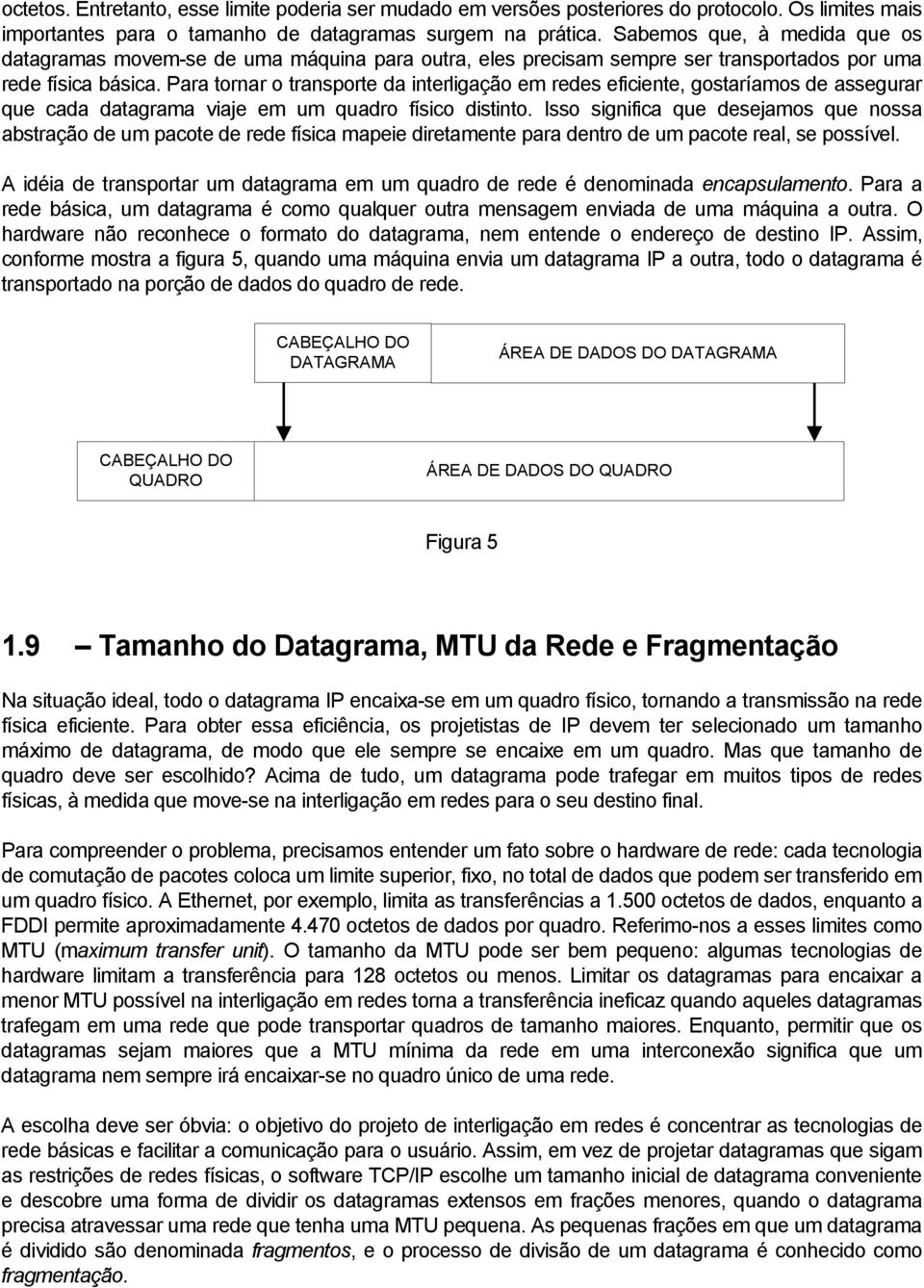 Para tornar o transporte da interligação em redes eficiente, gostaríamos de assegurar que cada datagrama viaje em um quadro físico distinto.