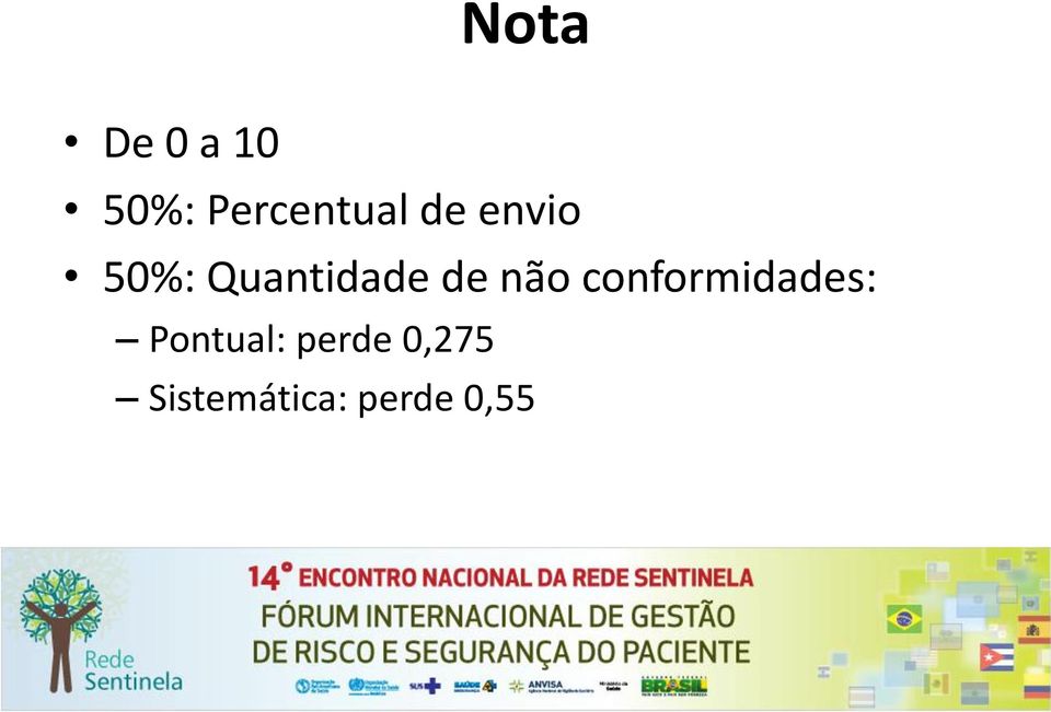 não conformidades: Pontual: