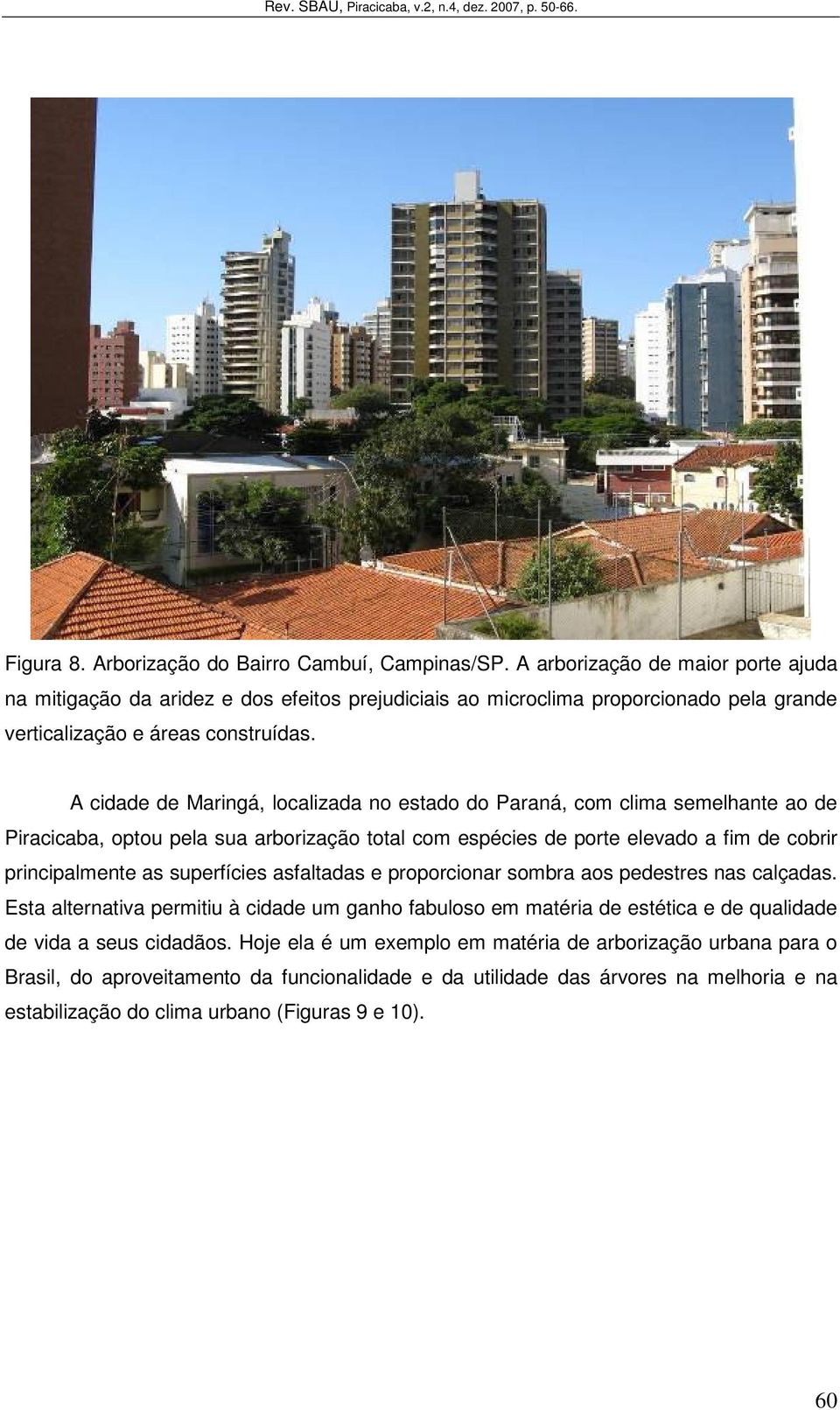 A cidade de Maringá, localizada no estado do Paraná, com clima semelhante ao de Piracicaba, optou pela sua arborização total com espécies de porte elevado a fim de cobrir principalmente as