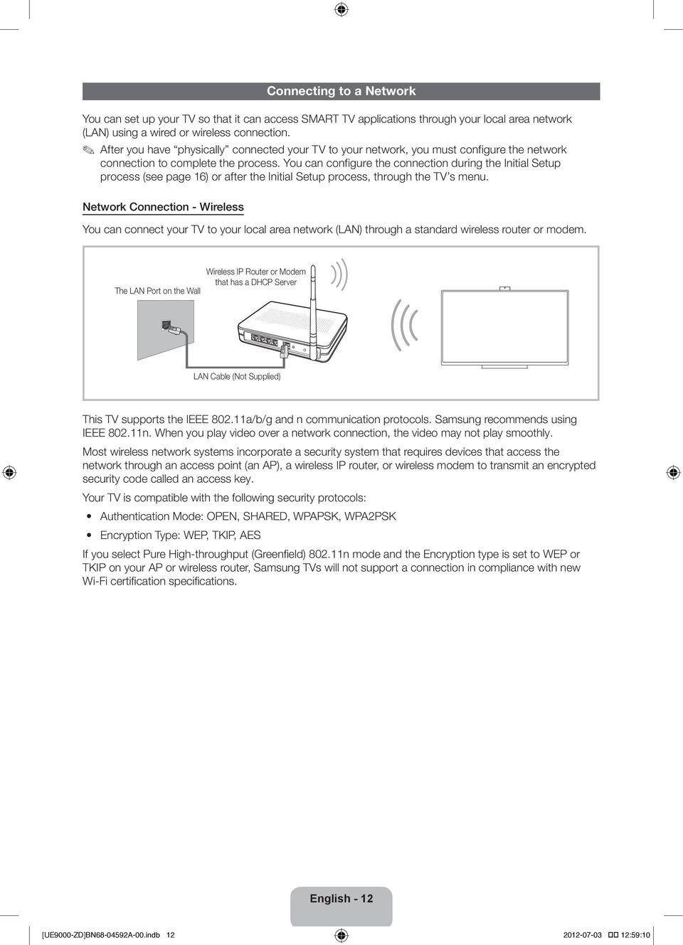 You can configure the connection during the Initial Setup process (see page 16) or after the Initial Setup process, through the TV s menu.