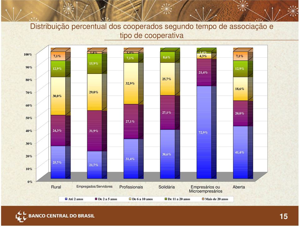 40% 24,3% 31,9% 72,9% 30% 20% 10% 25,7% 21,7% 31,4% 38,6% 41,4% 0% Rural Empregados/Servidores Profissionais