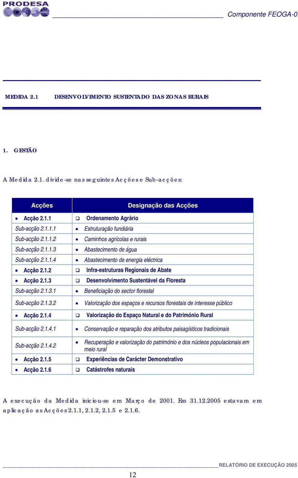 1.3.1 Beneficiação do sector florestal Sub-acção 2.1.3.2 Valorização dos espaços e recursos florestais de interesse público Acção 2.1.4 Valorização do Espaço Natural e do Património Rural Sub-acção 2.