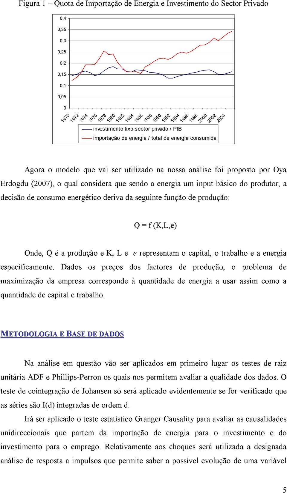 que sendo a energia um input básico do produtor, a decisão de consumo energético deriva da seguinte função de produção: Q = f (K,L,e) Onde, Q é a produção e K, L e e representam o capital, o trabalho