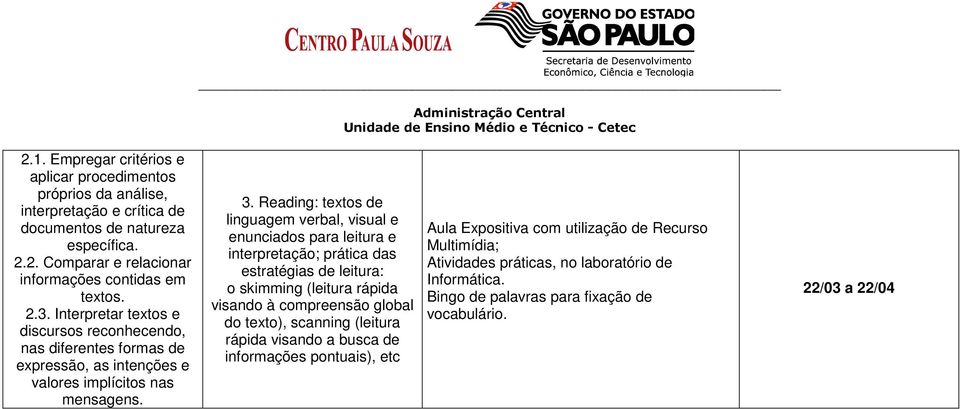 Reading: textos de linguagem verbal, visual e enunciados para leitura e interpretação; prática das estratégias de leitura: o skimming (leitura rápida visando à compreensão global do