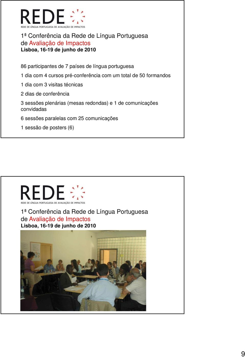 dias de conferência 3 sessões plenárias (mesas redondas) e 1 de comunicações convidadas 6 sessões paralelas com 25